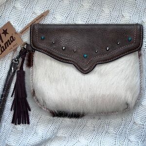 Tony Lama Hair-On Clutch Turquoise Accents Western Style Wristlet Bag